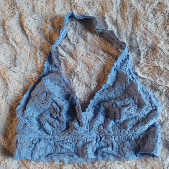 American Eagle Aerie Triangle Halter Bralette Light Blue Lace Size Medium NWT - Picture 1 of 11